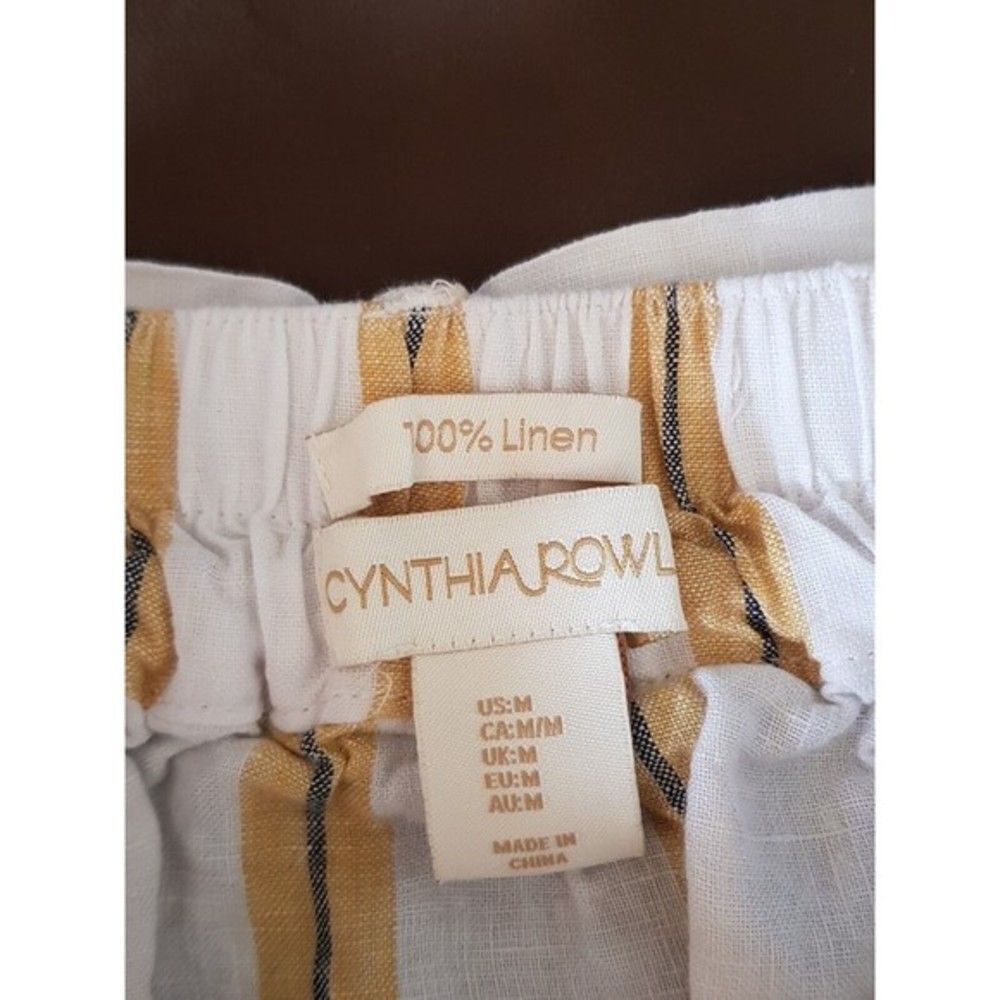 Cynthia Rowley Womens Skirt 100% Linen Striped Yellow Pockets Tied Midi Medium - Picture 10 of 12